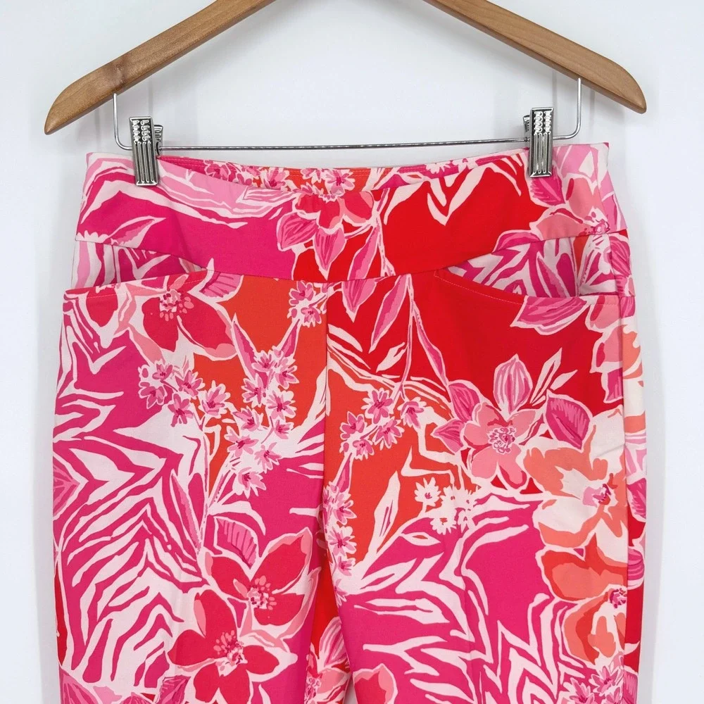 IBKUL Women's Pascha Pink Floral Stretch UPF 50+ Ankle Pants Golf Sz 8
